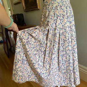 70s Floral Vintage Laura Ashley Cotton Pleated Skirt Prairie